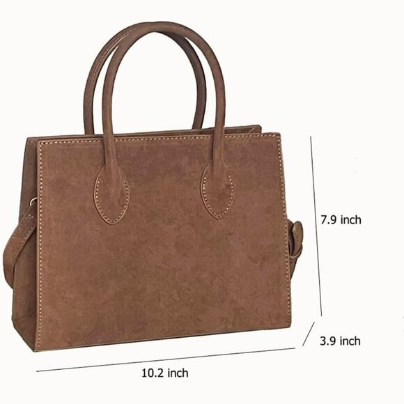 Brown Suede Handbag Women's Tote Crossbody Purse with Top Handle - Picture 4 of 6